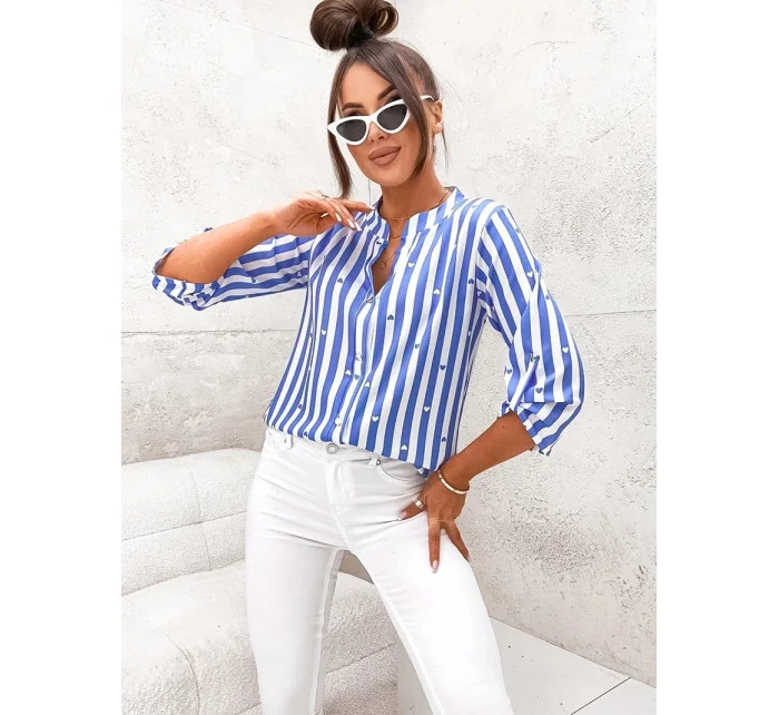 Svetlomodrá a biela pruhovaná košeľová blúzka (739)