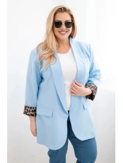 Dámska bunda nadrozmernej veľkosti s leopardou podšívkou Blue