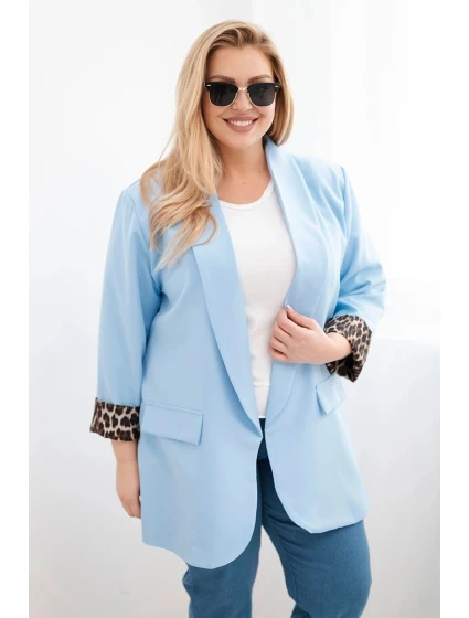 Dámska bunda nadrozmernej veľkosti s leopardou podšívkou Blue Dámska bunda nadrozmernej veľkosti s leopardou podšívkou Blue