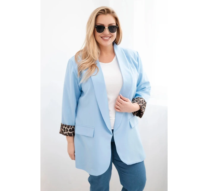 Dámska bunda nadrozmernej veľkosti s leopardou podšívkou Blue Dámska bunda nadrozmernej veľkosti s leopardou podšívkou Blue