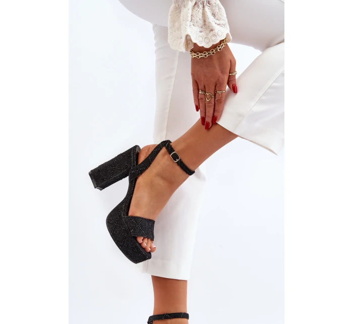 Džínové sandály na podpatku černé model 21649730 - Boto