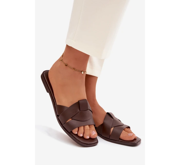 Dámské ploché pantofle s pásky Čokoládové Marissae Dámské ploché pantofle s pásky Čokoládové Marissae