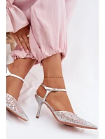 Dámské síťované sandály na jehlovém podpatku se třpytivým zdobením Stříbrné Laria