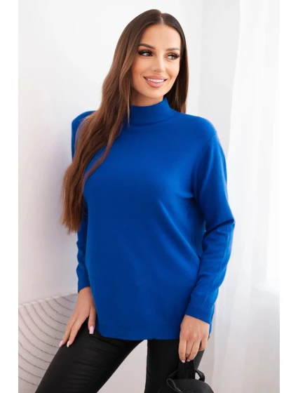 Svetr dámský Plus Size z viskózy s rolákem chabrový Svetr dámský Plus Size z viskózy s rolákem chabrový