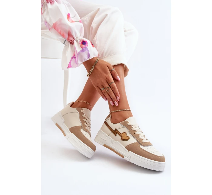 Sneakersy Damskie Na Platformie Beżowe Zeparine Sneakersy Damskie Na Platformie Beżowe Zeparine