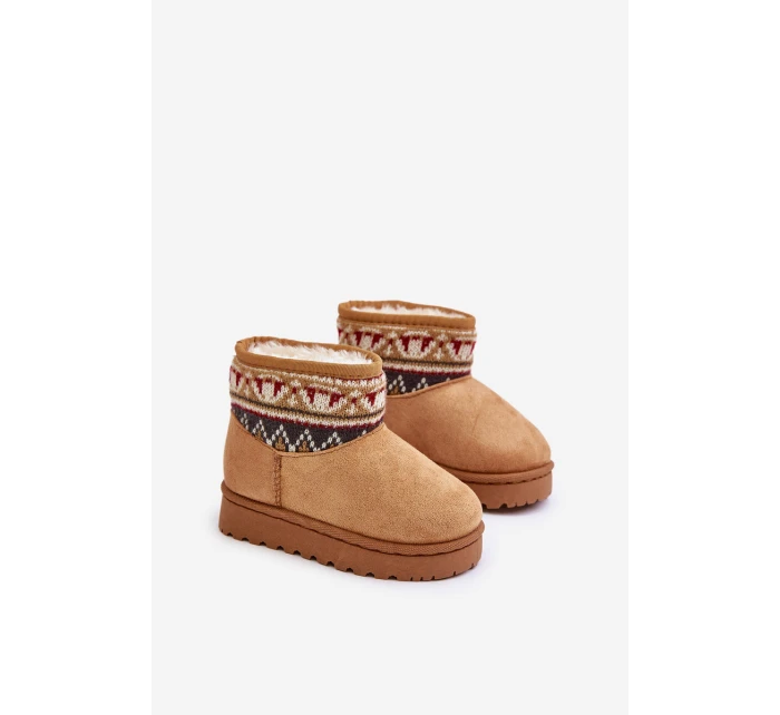 Wsuwane Śniegowce Dziecięce Ze Wzorem Wstawką Ocieplane Futerkiem Camel Mirirae Wsuwane Śniegowce Dziecięce Ze Wzorem Wstawką Ocieplane Futerkiem Camel Mirirae