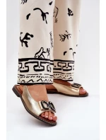 Płaskie Sandały Z Ozdobą Eko Skórzane Złote Lilria Płaskie Sandały Z Ozdobą Eko Skórzane Złote Lilria