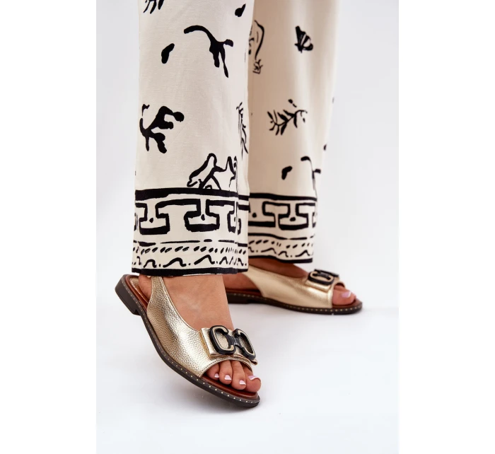 Płaskie Sandały Z Ozdobą Eko Skórzane Złote Lilria Płaskie Sandały Z Ozdobą Eko Skórzane Złote Lilria