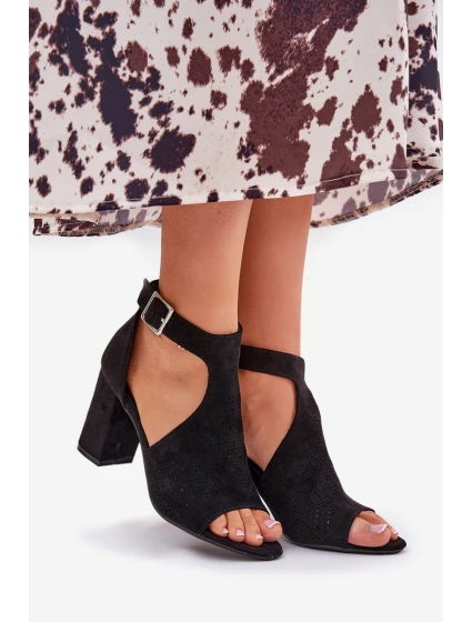 Sandále s perforovaným vzorom na podpätku Eco Suede Black Helori