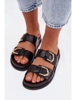 Eko Kožené Dámské Pantofle S Pásky Černé Rosinessa