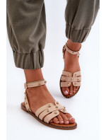 Béžové dámske zdobené ploché sandále Ianaera