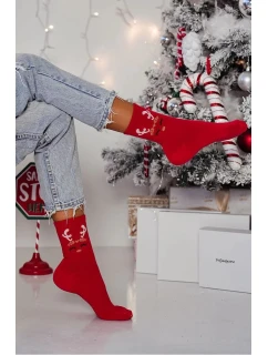 Dámske vianočné ponožky s motívom sobov - červené