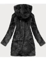 Čierna dámska bunda - kožuch s kapucňou (br9746-1)