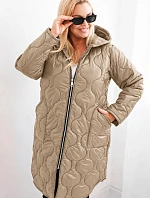 Dámska zimná bunda Plus Size, prešívaná s kapucňou, svetlo kamelová