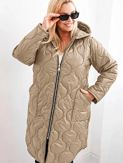 Dámska zimná bunda Plus Size, prešívaná s kapucňou, svetlo kamelová