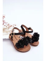 Modne Dziecięce Sandały Z Kwiatami Czarne Poly Modne Dziecięce Sandały Z Kwiatami Czarne Poly