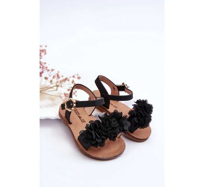 Modne Dziecięce Sandały Z Kwiatami Czarne Poly Modne Dziecięce Sandały Z Kwiatami Czarne Poly