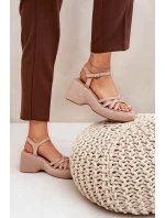 Sandały Na Platformie I Koturnie Z Eko Zamszu Beżowe Nendal Sandały Na Platformie I Koturnie Z Eko Zamszu Beżowe Nendal