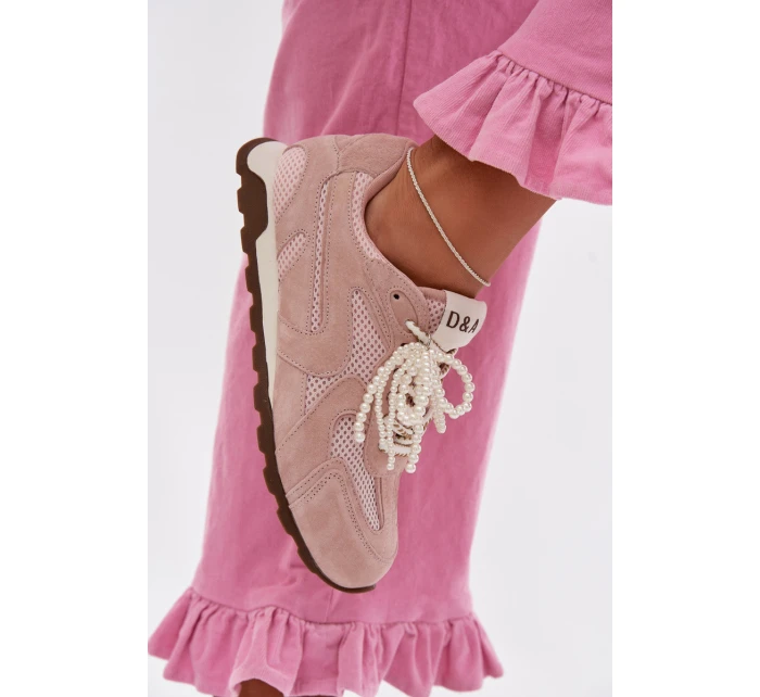 Kožené semišové dámské tenisky model 22031946 Růžové - D&A