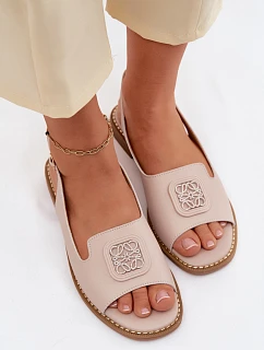 Kožené dámské sandály na ploché podrážce s ozdobou model 22133791 Nude - S.Barski