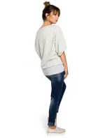 B048 Blúzka nadmernej veľkosti so zavinovacími detailmi - púdrová