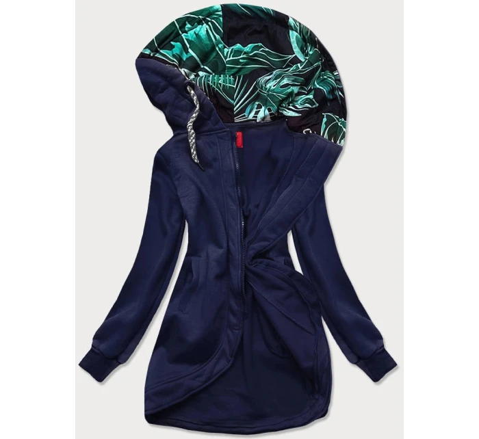 Tmavomodrá dlhá dámska mikina na zips (AMG815)