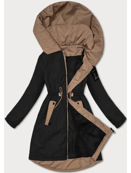 Čierna dámska bunda so šnúrkou v páse S'West (B8352-1)