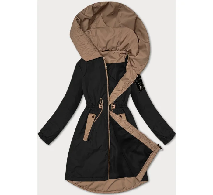 Čierna dámska bunda so šnúrkou v páse S'West (B8352-1)