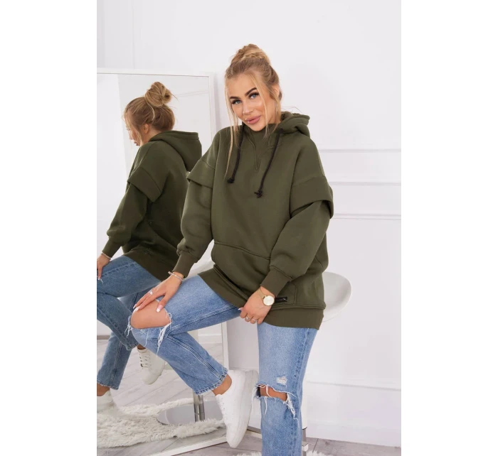 Zateplená blúzka s polovičným rolákom khaki farby Zateplená blúzka s polovičným rolákom khaki farby