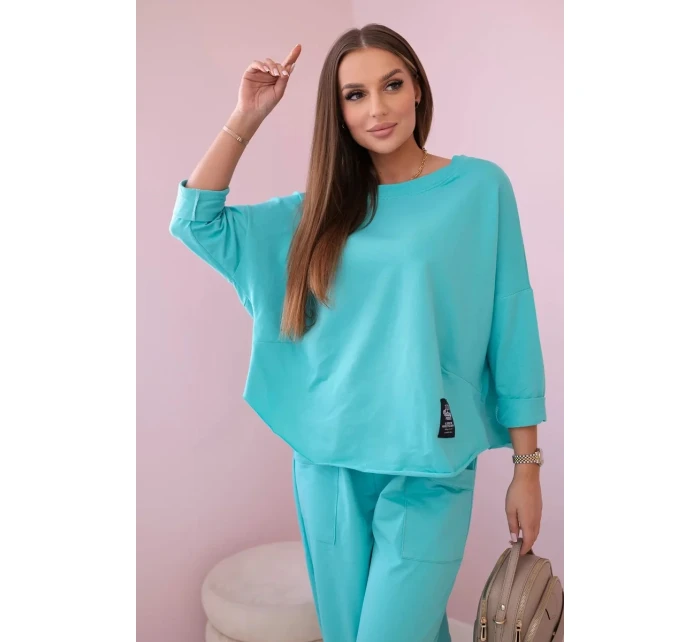 Bavlnená mikina nohavice set mätová Bavlnená mikina nohavice set mätová