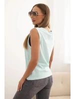 Dámske bavlnené tričko bez rukávov klasického strihu v mätovej farbe
