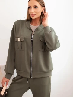 Dámský komplet z viskózy s rozepínací mikinou a kalhotami khaki model 21285295 - K-Fashion