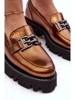 Damskie Skórzane Półbuty Loafersy Z Ozdobą Laura Messi 2699 Złote