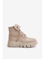 Zazoo 60511 Skórzane Botki Damskie Na Platformie Ocieplane Beżowe Zazoo 60511 Skórzane Botki Damskie Na Platformie Ocieplane Beżowe