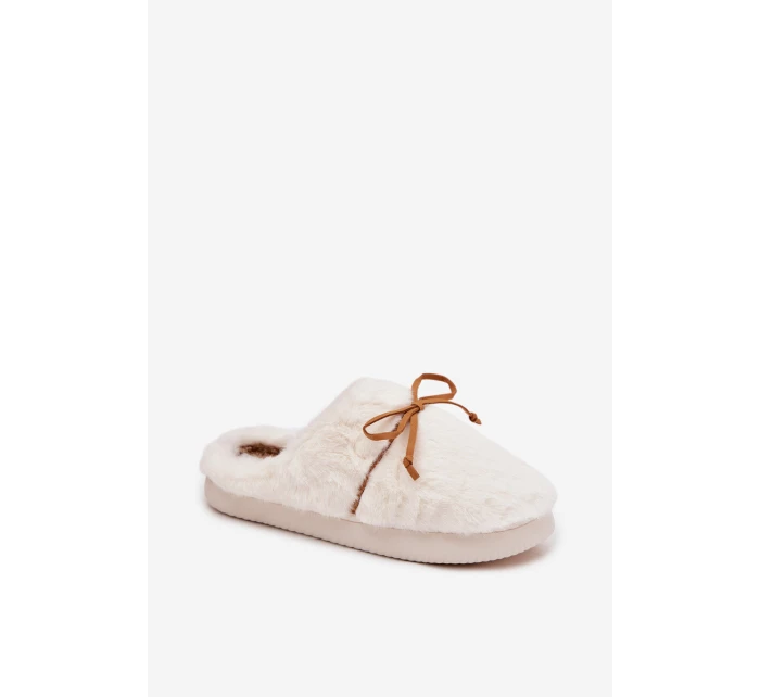 Kožešinové bačkory s mašlí ecru Minella Kožešinové bačkory s mašlí ecru Minella