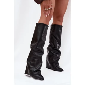 Dámske zateplené čižmy s vyvýšenou manžetou na päte - čierne Elivira Dámske zateplené čižmy s vyvýšenou manžetou na päte - čierne Elivira