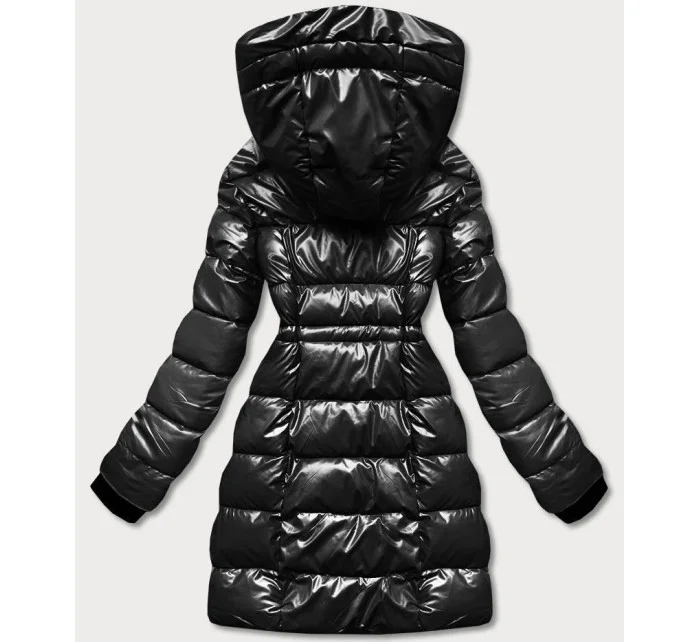 Čierna obojstranná dámska metalická bunda (b8070-1)