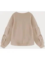 Teplá béžová dámska mikina s mašľami (23999)