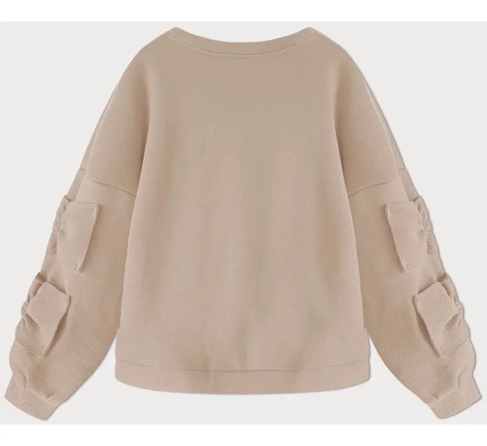 Teplá béžová dámska mikina s mašľami (23999)