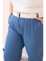 Dámské bavlněné kalhoty Plus Size s páskem džínovina Dámské bavlněné kalhoty Plus Size s páskem džínovina