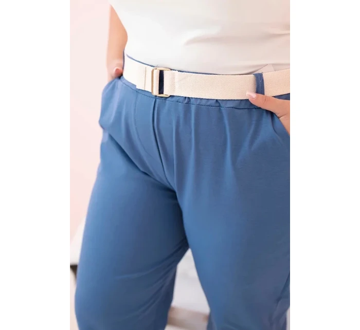 Dámské bavlněné kalhoty Plus Size s páskem džínovina Dámské bavlněné kalhoty Plus Size s páskem džínovina