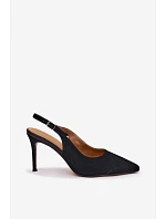 Dámské sandály na podpatku z přírodního semiše černé Kandy