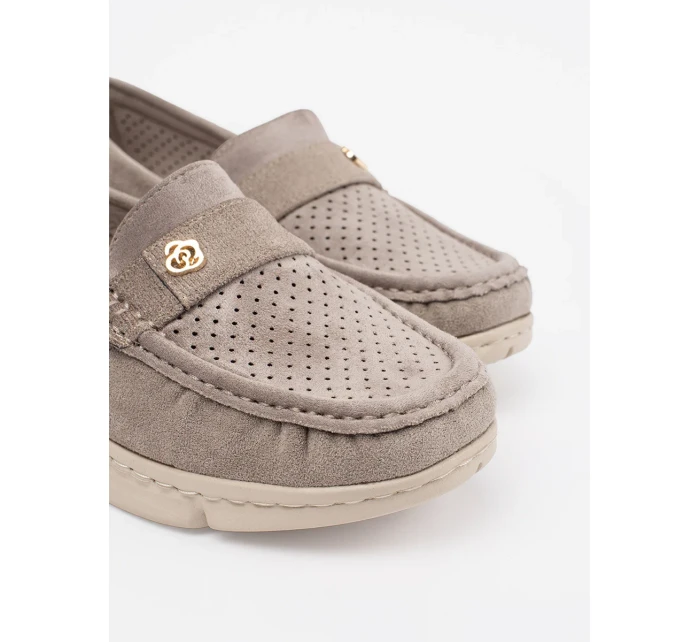 Praktické dámske mokasíny Ciemnobeżowy bez podpätku
