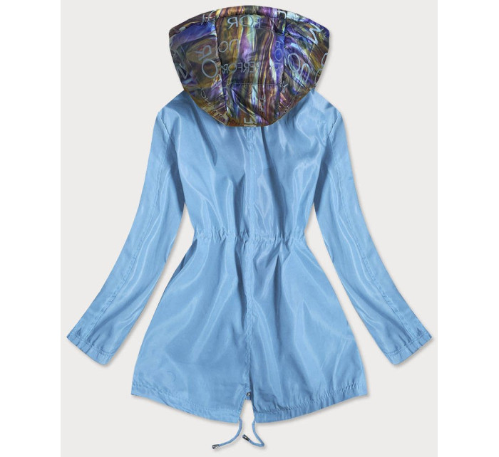 Svetlo modrá / viacfarebná dámska bunda s ozdobnou kapucňou (YR2022)