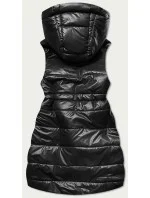 Lesklá čierna vesta s kapucňou (B8130-1)