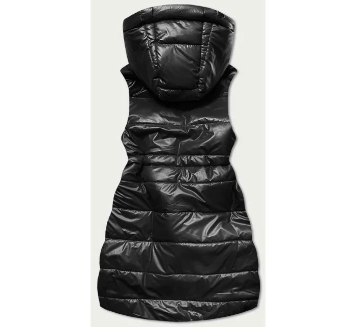 Lesklá čierna vesta s kapucňou (B8130-1)