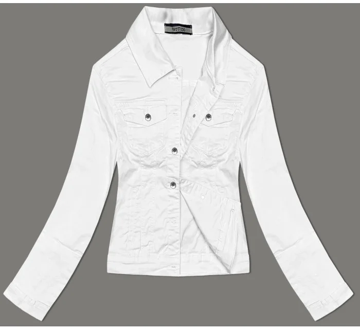Biela dámska džínsová bunda s gombíkmi (W023)
