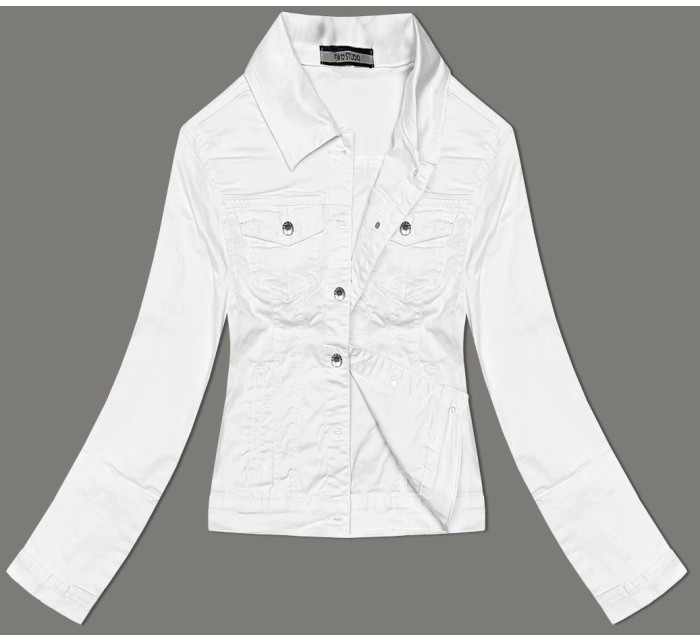 Biela dámska džínsová bunda s gombíkmi (W023)