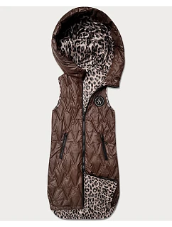 Tenká obojstranná vesta v čokoládovej farbe s leopardím vzorom (B6065/B6066-14)