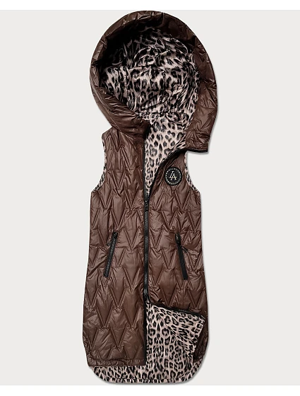 Tenká obojstranná vesta v čokoládovej farbe s leopardím vzorom (B6065/B6066-14) Tenká obojstranná vesta v čokoládovej farbe s leopardím vzorom (B6065/B6066-14)